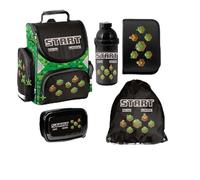 PASO- Schulranzen für Jungen und Mädchen, 6er-Set - Schul-Rucksack für Kinder mit Federmäppchen - Schuhbeutel Trinkflasche und Brotdose - Start Game Motiv- 1-3 Klasse