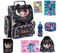 PASO- Schulranzen für Jungen und Mädchen, 8er-Set - Schul-Rucksack für Kinder mit Federmäppchen - Schuhbeutel und Hausaufgabenheft - Stitch Motiv- 1-3 Klasse