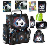 PASO- Schulranzen für Jungen und Mädchen, 9er-Set - Schul-Rucksack für Kinder mit Federmäppchen - Schuhbeutel und Hausaufgabenheft - Ball 1-3 Klasse