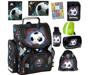PASO- Schulranzen für Jungen und Mädchen, 9er-Set - Schul-Rucksack für Kinder mit Federmäppchen - Schuhbeutel und Hausaufgabenheft - Ball 1-3 Klasse