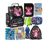 PASO - Schulranzen für Jungen und Mädchen - 9er-Set Schul-Rucksack mit Rollen für Kinder mit Federmäppchen - Schuhbeutel - Brotdose - Trinkflasche - Lilo und Stitch Motiv