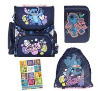 PASO - Schulranzen für Jungen und Mädchen - Schul-Rucksack für Kinder mit Federmäppchen - Schuhbeutel und Hausaufgabenheft - Lilo und Stitch Motiv - 1-3 Klasse