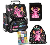 PASO - Schulranzen für Jungen und Mädchen - Schul-Rucksack für Kinder mit Federmäppchen - Schuhbeutel und Hausaufgabenheft - Lilo und Stitch Motiv - 1-3 Klasse