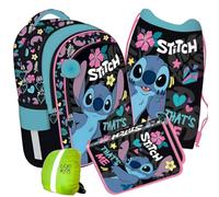 PASO- Schulranzen für Mädchen, 4er-Set - Schul-Rucksack für Kinder mit Federmäppchen - Schuhbeutel und Regenschutz - Stitch Motiv
