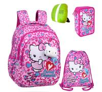 PASO - Schulranzen für Mädchen, 4er-Set - Schul-Rucksack für Kinder mit Federmäppchen - Schuhbeutel und Regenschutz - Hello Kitty Motiv