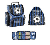Paso Schulranzen mit 3D Prägemotiv - Set 3 TLG. - Mit Turnbeutel & Befüllter Federmappe - Fussball