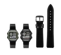 Passend for Casio G-Shock AE-1200WH/1300/1000/A159/A158 AQ-S810W MRW-200H. Band aus echtem Leder, Herren-Retro-Armband, 18 mm(Black black pin)