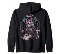 Pastell Goth Katze Goth Girl Skelett Emo Y2K Stil Engel Decay Kapuzenjacke