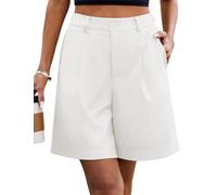 PASUDA Bermuda Shorts Damen Lässig Elastische Hohe Taille Sommer Kurze Hose Einfarbig Weite Bein Kurze Hosen Casual Business Arbeitshose Cargohose mit Taschen Gürtelschlaufen
