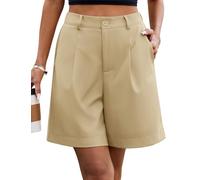 PASUDA Bermuda Shorts Damen Lässig Elastische Hohe Taille Sommer Kurze Hose Einfarbig Weite Bein Kurze Hosen Casual Business Arbeitshose Cargohose mit Taschen Gürtelschlaufen