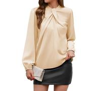 PASUDA Bluse Damen Elegant Satin Hemd Langarm Hemdbluse Business Oberteile Lose Langarmshirt Einfarbig Arbeit Party Festliche Blusen Tunika Bluse mit Laternenärmeln (Champagner, S)