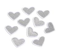 Patches zum Aufbügeln 10 teile/los Mini Herz Applique Patch 2x2,6 cm Multicolor Stickerei Eisen Auf Patches for DIY Kleidung Jeans Aufkleber Nähen(Silver)