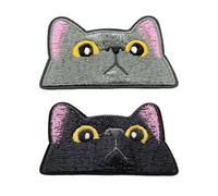 Patches zum Aufbügeln, Motiv schwarze Kätzchen, bestickt, Denim, zum Aufbügeln, für Kleidung, 2 Stück
