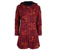 Patchwork-Kapuzenmantel Lang Damen | Hippie-Style | Modell Flower Power | Fleecefutter | Warm & Kuschelig | Goa-Jacket | Cutwork | Kapuzen-Sweatjacke | Handarbeit Nepal | Shakaloha W Petunia - L