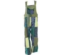 Patchwork Latzhose, Unisex Boho Overall, Baumwolle, gerade, grün, L