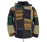 Patchwork Strickjacke aus Schafwolle, Unisex, braun/schwarz/grün, XL