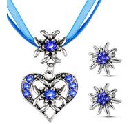 Patelai 3 Stück Trachtenschmuck Set Bayerisch Dirndlschmuck Trachtenkette mit Strass Edelweiß Herz Anhänger und Edelweiß Ohrstecker für Damen Bierfest Trachten Dirndl Outfit Accessoires