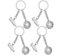 Patelai 4 Stück Fußball Schlüsselanhänger für Jungen Silber Schlüsselanhänger mit Fußballschuh und Ball Sportfan Schlüsselbund Geschenk für Männer Frauen (Klassisch)