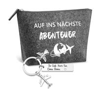 Patelai Reise Geschenk Glücksbringer Reise Filz Kosmetiktasche Schutzengel Schlüsselanhänger mit Gravur für Reisende Kulturtasche Klein Geschenke Reisende Auslandsjahr Abschiedsgeschenk(Dunkelgrau)