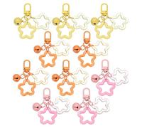 PATIKIL 10 Stück Stern Schlüsselanhänger Niedliche Schlüsselanhänger Charm Bulk Sterne Glöckchen Taschenanhänger Schlüsselring Für Frauen Lederhandtaschen Orange/Gelb/Rosa
