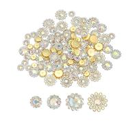 PATIKIL 100 Stück Aufnäh-Rhinestone-Kristalle 14mm, 3 Schichten Nähen Blumenkralle Strass Glas Edelsteine Metallbasis für DIY Handwerk Kleid Kleidung Gürtel Dekoration, Gold/Bunt