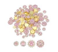 PATIKIL 100 Stück Aufnäh-Rhinestones Kristalle 14mm, 3 Schichten Nähen Blumenkralle Strass Glas Edelsteine Metallbasis für DIY Handwerk Kleid Kleidung Gürtel Dekoration, Gold/Lichtrosa