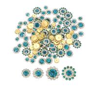 PATIKIL 100 Stück Aufnäh-Rhinestones Kristalle 14mm, 3 Schichten Nähen Blumenkralle Strass Glas Edelsteine Metallbasis für DIY Handwerk Kleid Kleidung Gürtel Dekoration, Gold/Blau