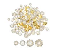 PATIKIL 100 Stück Perlen zum Aufnähen von Strasskristallen 14mm, 3 Schichten Nähen Blumenklaue Strasssteine Glas Edelsteine Metallbasis für DIY Handwerk Kleid Kleidung Gürtel, Gold/Beige