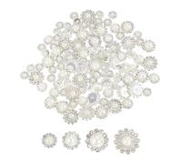 PATIKIL 100 Stück Perlen zum Aufnähen von Strasskristallen 14mm, 3 Schichten Nähen Blumenkralle Strasssteine Glas Edelsteine Metallbasis für DIY Handwerk Kleid Kleidung Gürtel,Silber/Beige