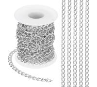 PATIKIL 16,4 Fuß Aluminium Bordketten Gedrehte Glieder, 9x6mm Bordkettenrolle Schmuckketten Bastelkette für Halskette Armband Ohrring, Silber