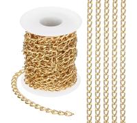 PATIKIL 16,4 Fuß Aluminium Bordketten Gedrehte Glieder, 9x6mm Bordkettenrolle Schmuckketten Bastelkette für Halskette Armband Ohrring, Gold