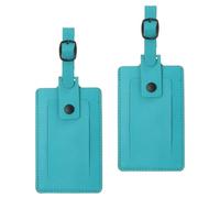 PATIKIL 2 Stück Kofferanhänger Flugreise Koffer Namensanhänger Tags mit Namensschild Adressschild Klappe & Knopf PU Leder Gepäckanhänger für Kreuzfahrten Reisetasche Blau