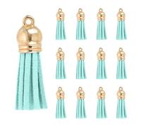 PATIKIL 30 Stück 38x10mm Seeblau Leder Quasten Anhänger mit Gold Metallkappen für Handtaschen Taschenanhänger Handykette Ohrringe Halskette Schlüsselanhänger Basteln Schmuckherstellung
