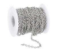 PATIKIL 33Ft 304 Edelstahlkabel-Verbindungsketten, 4mm Breite Flache Metall-Verbindungsketten Schmuckrolle Spule Bulk-Kette für Schmuckherstellung DIY Handwerk, Silber