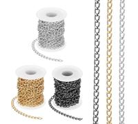 PATIKIL 49,2 Fuß Aluminium Bordketten Gedrehte Glieder, 3 Rollen 9x6mm Bordkettenrolle Schmuck Ketten Bastelkette für Halskette Armband Ohrring, Gold/Silber/Schwarz