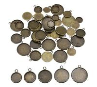 PATIKIL 50Stk Anhänger-Schalen Für Schmuckherstellung 10/12/14/16/20mm Leere Anhänger Eisen Einzelhängende Fassungen Flache Basis Für Halskette Armband Charm Bronze-Ton