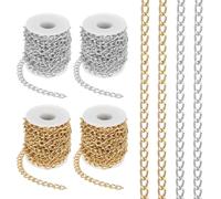 PATIKIL 65.6Ft Aluminium Bordketten Gedrehte Glieder, 4 Rollen 11x8mm Bordketten-Spule Schmuckherstellungsketten Bastelkette für Halskette Armband Ohrring, Gold/Silber