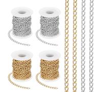 PATIKIL 65.6Ft Aluminium Bordketten Gedrehte Glieder, 4 Rollen 9x6mm Bordkettenrolle Schmuckherstellungsketten Bastelkette für Halskette Armband Ohrring, Gold/Silber