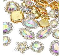 PATIKIL Aufnähbare Strasssteine, 100 Stück gemischte Formen Glassteine Metallbasis Blumenkralle Strasssteine für Bastelarbeiten Schuhe Kleid Gürtel Nähen Dekoration, Weiß AB (0,9-1,9 cm)