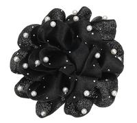 PATIKIL Blume Brosche Anstecknadel 13.5 Cm Satin Stoff Rose Perle Kamelie Revers Anstecknadeln Hochzeit Party Tanz Bankett Kleid Anzug Zubehör Schmuck für Frauen Schwarz 1Stk