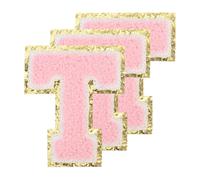 PATIKIL Buchstaben zum Aufbügeln Aufnäher 3,3 Zoll, 3 Stück Aufbügel Patches Goldrand Bestickte Sticker Bügelflicken für Kleidung DIY Rucksäcke Hüte Dekoration, Rosa Buchstabe-T
