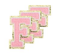PATIKIL Buchstaben zum Aufbügeln Aufnäher 3,3 Zoll, 3 Stück Aufbügel Patches Goldrand Bestickte Sticker Bügelflicken für Kleidung DIY Rucksäcke Hüte Dekoration, Pink Buchstabe-F