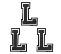 PATIKIL Bügelflicken, 3er Pack Chenille Bügelbuchstaben-Aufnäher Bestickter Aufnäher Zum Reparieren Von Jeans Kleidung Taschen Hüte Shirts Basteln, Schwarzes Alphabet L