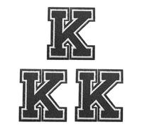 PATIKIL Bügelflicken, 3er Pack Chenille Bügelbuchstaben-Aufnäher Bestickter Aufnäher Zum Reparieren Von Jeans Kleidung Taschen Hüte Shirts Basteln, Schwarzes Alphabet K