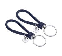 PATIKIL Geflochtener Leder-Schlüsselanhänger mit Edelstahl-Schlüsselringhülse, 2er Pack PU-gewebtes Schlüsselringhalter für Auto, Tasche, Geldbörse, Anhänger, Dunkelblau