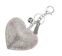 PATIKIL Herz Schlüsselanhänger Damen, Liebe Schlüsselanhänger Glitzer Charm mit Quasten/Schlüsselringe, Bunt Strass Schlüsselanhänger Herz Anhänger für Taschen Schlüssel, Weiß-Grau Weiß AB