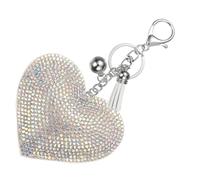 PATIKIL Herz Schlüsselanhänger Damen, Liebe Schlüsselanhänger Glitzer Charm mit Quasten/Schlüsselringe, Bunt Strass Schlüsselanhänger Herz Anhänger für Taschen Schlüssel, Weiß-AB