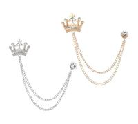 PATIKIL Krone Hängende Kette Broschen Pins, 2 Stück Strass Anzug Pins Mode Kristall Reversnadeln für Frauen Männer Kleid Bouquet Mantel Hut Tasche, Weiß