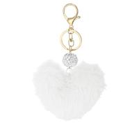 PATIKIL Kunstpelz Pom Pom Schlüsselanhänger, Künstlicher Niedlicher Puff Ball Schlüsselanhänger Herz Flauschiger Charme Plüsch Anhänger Ketten für Geldbörse, Weiß