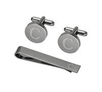 PATIKIL Manschettenknöpfe Herren Initiale Krawattenclip Und Manschettenknopf Set Für Herren Klassische Kupfer Personalisierte Krawattennadel Für Vater Ehemann Sohn Buchstabe C Schwarz